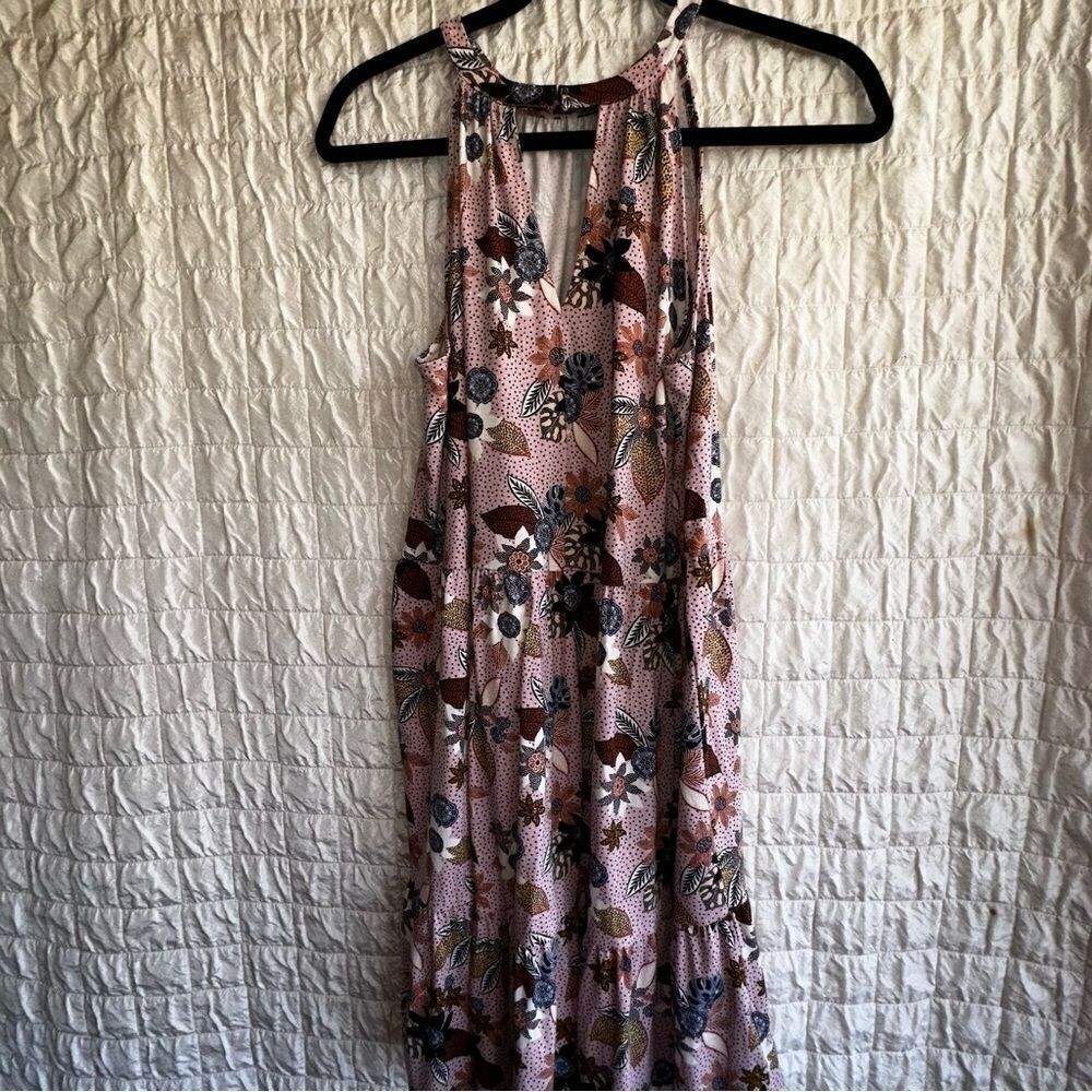 Loft Rose Pink Floral Tiered Sleeveless Knit Dress Medium